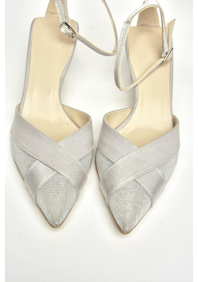 Fox Shoes U654074204 Gümüş Kumaş İnce Topuklu Kadın Ayakkab Gümüş