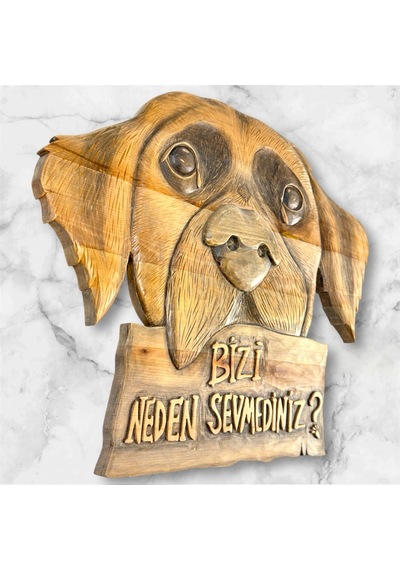 Ahşap El Oyması Sevimli Köpek Pano
