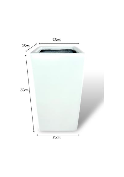 Fiber Saksı Beyaz Dik Dörtgen Vazo Dekoratif Saksı Fiberglas 25 25 50cm