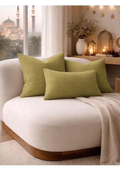 Br Perle Yağ Yeşili Keten Dokulu Dekoratif Kırlent Kılıfı Modern Salon Koltuk Yastığı Yeşil