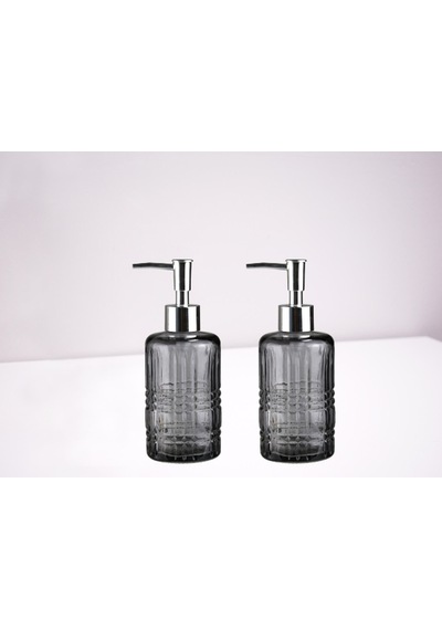 Banyo Seti Cam Sıvı Sabunluk 2 Adet,kristal Desenli Gri 300ml 6,8 Çok Renkli