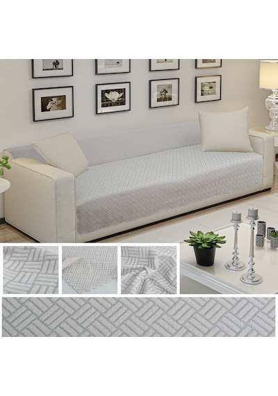 Kaymaz Tabanlı Koltuk Örtüsü 175x215 Cm Altı Polarlı, Örme Kumaş, Çekyat Ve Kanepe Uyumlu Gri