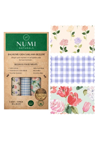 Balmumu Gıda Saklama Bezleri Premium 3 Lü Set 30 30 Cm - Vintage Rose Serisi Çok  Renkli