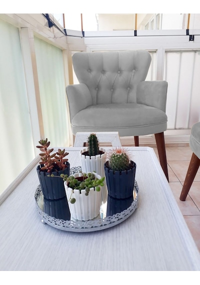Kayser Home Berjer - Tekli Koltuk - Düz Renk Babyface Kumaş - Ahşap Ceviz Ayak - Açık Gri Gümüş Gri