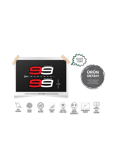 Bay Etiket Rfhlm50 Reflektif Lorenzo 99 Sticker Seti 2'Li Set