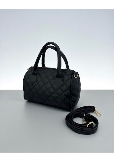 Addy Noir Quilted Kapitone Mini Varil Anne Omuz Ve El Çantası Siyah