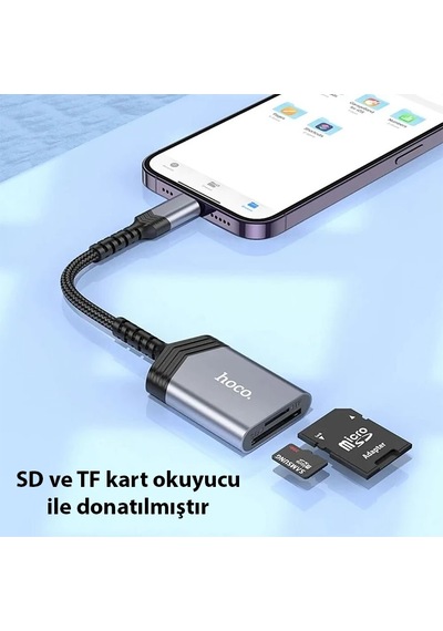 Hoco Ua25 2-in-1 iPhone Uyumlu Lightning Kart Okuyucu- 5775 Renkli