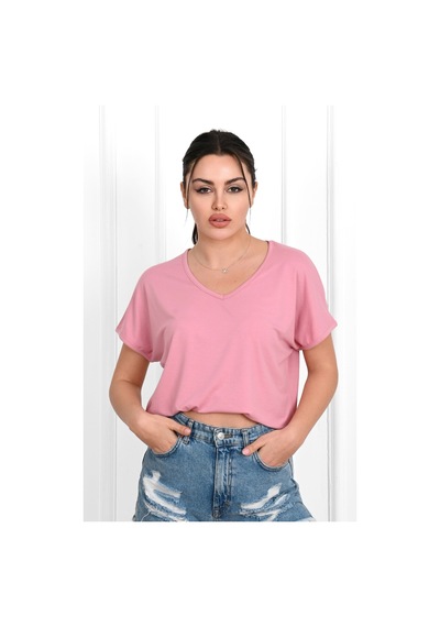 Kadın V Yaka Kısa Kollu T-shirt 1478-23 001