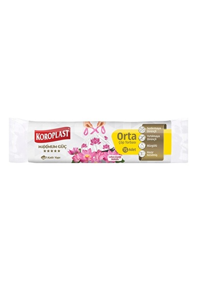 Koroplast Lotus Çiçeği Büzgülü Orta Çöp Torbası 15'li
