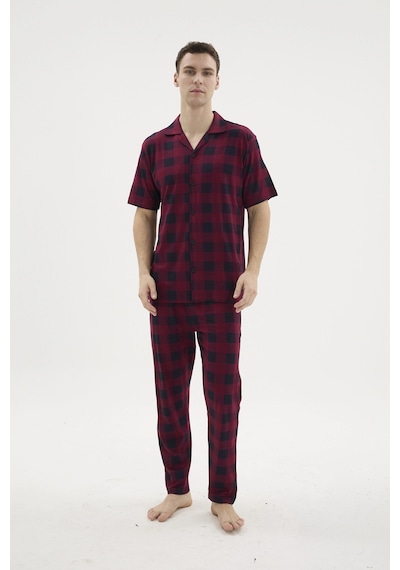 Kocabey Kkt-26158 Erkek Apaj Yaka Düğmeli Pijama Takımı Mürdüm