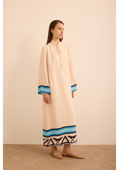 Aker Çizgi Desenli Cotton Elbise Mavi Mavi