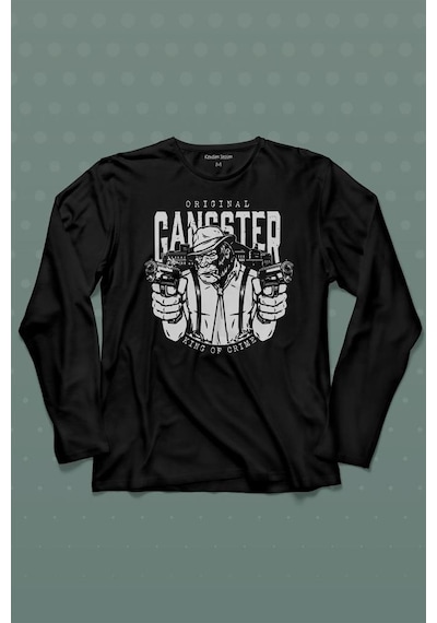 Smoking Gorilla Sigara İçen Katil Maymun Ganster Mafya Uzun Kollu Tişört Baskılı Çocuk T-shirt 001