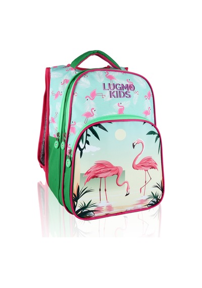 Lugmo Flamingo 3 Lü İlkokul Çanta Seti Kız Çocuk Çantası Astarlı Pedli Yeşil-pembe Yeşil