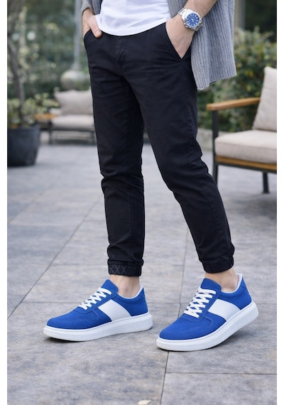 Aymood Jy011 Line Erkek Günlük Bağcıklı Süet Spor Sneaker Ayakkabı Sbt - Mavi/beyaz