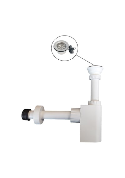Studor Trap-Vent Beyaz Havalıklı Lavabo Sifonu Paslanmaz Delikli Süzgeçli Tıkanma ve Koku Önleyici