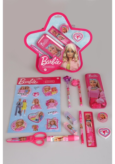 X Dekomus Lisanslı Barbie 12 Parça Kırtasiye Seti Kalem Kutusu,ponponlu Geçmeli Kalem,ponponlu Geçmeli Kalem Ve Basmalı Silgi Seti Altın