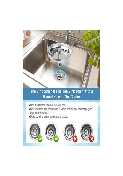 3'lü Set Paslanmaz Çelik Süzgeç Lavabo Evye Gider Süzgeç Ve Tıkacı İki Yönlü 8 Cm Metal Diğer