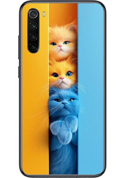 Redmi Note 8 Uyumlu Mavi Sarı Kediler Baskılı Silikon Kılıf Renkli