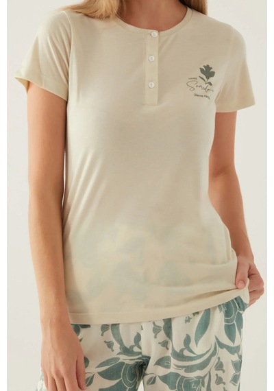 Pierre Cardin 8826 Maybe Kadın Kısa Kol Pijama Takımı Krem