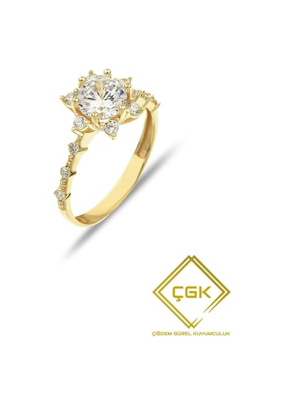 Çgk Çiğdem Gürel Kuyumculuk Lotus Çiçeği Tektaş Altın Yüzük Gold