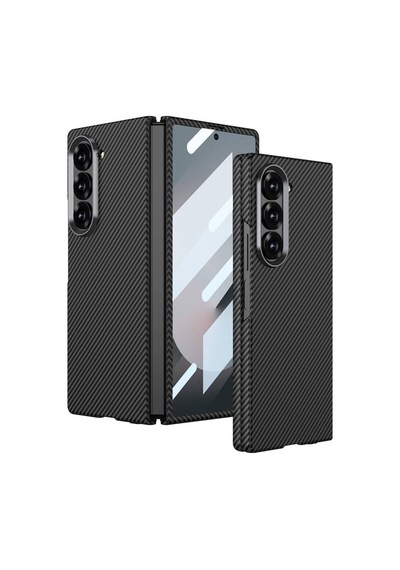 Galaxy Z Fold 6 Kılıf Kamera Korumalı Karbon Fiber Tasarımlı Arka Yüzey Hatreds Kıpta Karbon Kapak