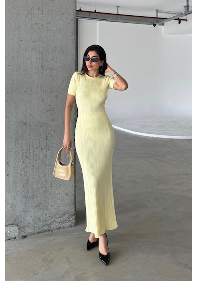 Denivy Düz Formlu Triko Maxi Elbise Dnv-000134 Sarı