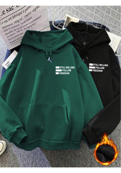 Startmore Siyah 2'li Still Freedom Kalın Kışlık Sweatshirt - Baskılı Oversize