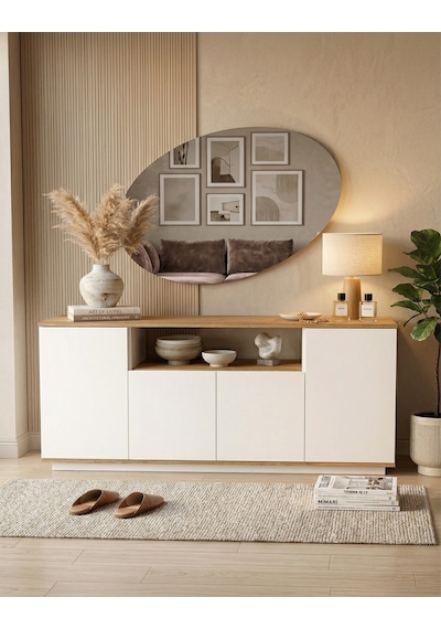 Yurudesign Future Konsol 4 Kapaklı Raflı 180cm Çam-Beyaz FR15-AW