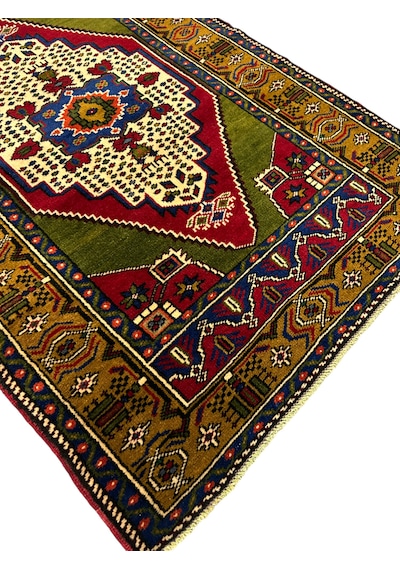 El Dokuma Kök Boya Taşpınar Halısı 102x155 Yeşil %100 Yün Halı Yeşil