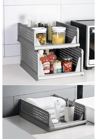 Ayrex 6 Lı Kayar Raf Organizer Gri Dolap İçi Kıyafet Aksesuar Düzenleyici 45x35 Cm Mıt1264 Genel