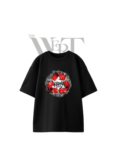 Thewert Graffiti Karma Tasarım Baskılı Ünisex Siyah Oversize T-shirt