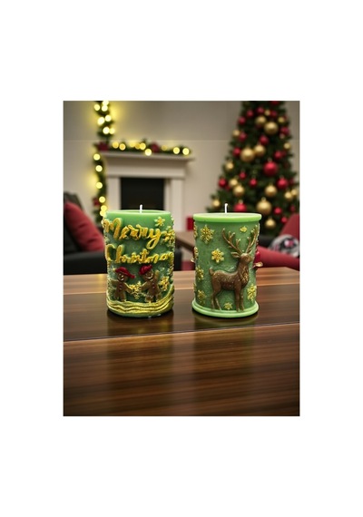 Yılbaşı Chrismas Yeni Yıl 2 Li Yeşil Mum Geyik Kurabiye Adam