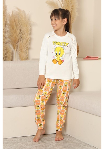 Miniğimin Cicileri Sevimli Civciv Baskılı Kız Çocuk Pijama Ta... Beyaz
