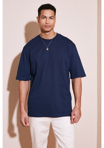 Buratti Pamuklu Oversize Bisiklet Yaka Basic Erkek T Shirt 5902365 Indigo