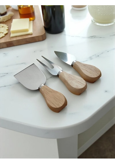 Doğal Bambu Bıçaklı Peynir Servis Sunum Tabağı Kahvaltı Sunum Tahtası Seti 4 Parça 38x18 Cm Kahverengi