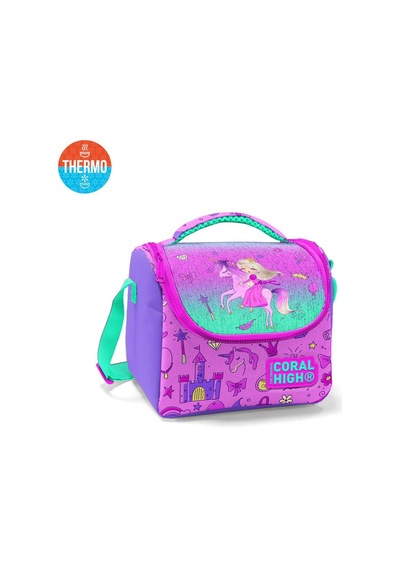 Coral High Kids Açık Pembe Mor Unicornlu Prenses Desenli Thermo Beslenme Çantası 11863