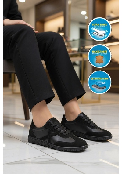 Siyah Hakiki Deri Anatomik Kadın Casual Ayakkabı F-003 Z Siyah