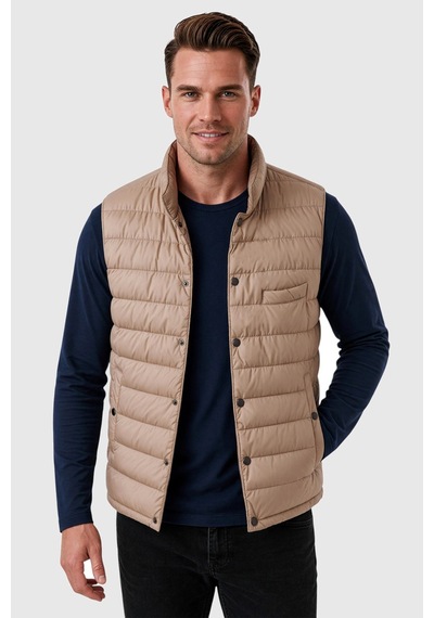 Deepsea Erkek Slim Fit Su Ve Rüzgar Geçirmez Taba Şişme Yelek Dik Yaka Çıtçıtlı 2701708