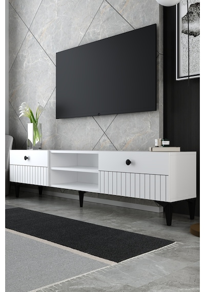 180dhdtsr7b İlay Lazer Desenli Raflı Tv Sehpası Beyaz