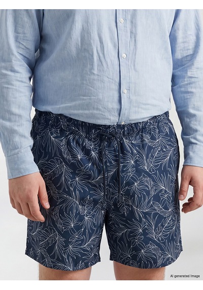Lcw Swımwear Lacivert Kısa Boy Yaprak Desenli Erkek Deniz Şortu