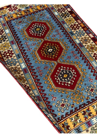 El Dokuma Sıfır Yahyalı Halısı 86x145 Kilim Modeli Mavi Kırmızı Kök Boya Halı