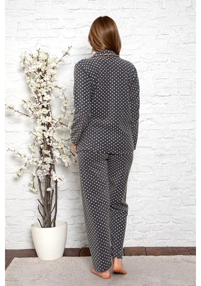 Nisanca Kadın Kışlık Welsoft Peluş Polar Düğmeli Pijama Takımı Füme