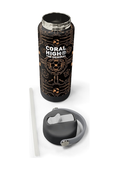 Coral High Futbol Desenli Katlanır Ağızlıklı Çelik Termos 650 Ml 38317 Siyah