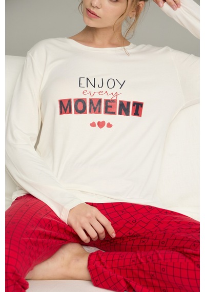 Siyah İnci Örme Pamuklu Pijama Takım25240207 Ekru