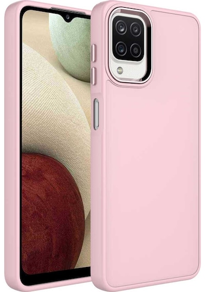 Zore Galaxy Uyumlu M22 Kılıf Metal Çerçeve Ve Buton Tasarımlı Silikon Luna Kapak - Pembe Pembe