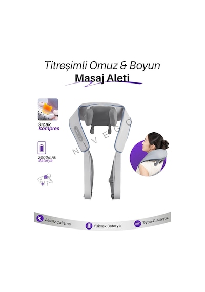 Nivego Sıcak Kompresli Omuz Ve Boyun Ovmalı Isıtmalı Yoğurmalı Sırt Bel 4d Masaj Cihazı Gri