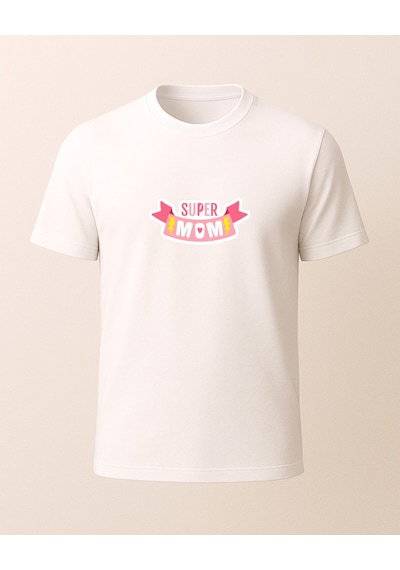 Super Mom Baskılı T-shirt Beyaz