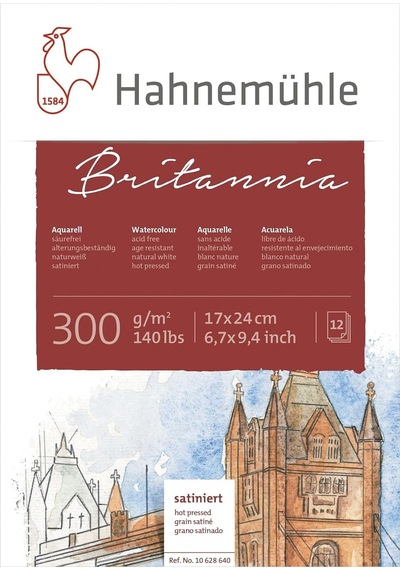 Hahnemühle 10 628 640 Britannia Suluboya Kağıdı Blok Hot Press, 17x24, 300 Gsm Genel