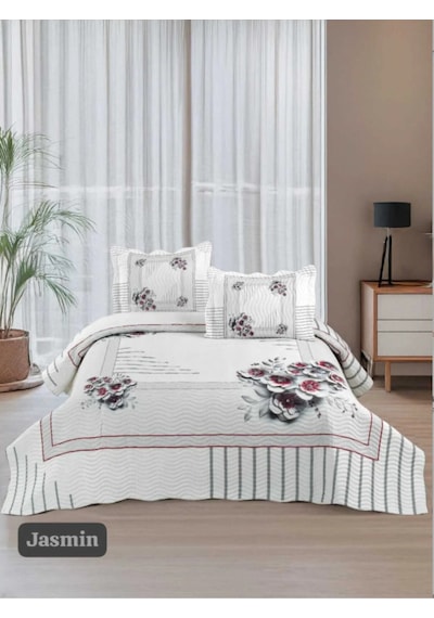 Çift Kişilik Kapitone Yatak Örtüsü, Klasik Desenli Model - Jasmin 250 X 260cm Beyaz