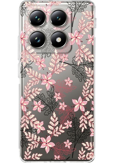 Xiaomi Mi 14t Pro İle Uyumlu Floral Kırmızı Baskılı Kamera Korumalı Şeffaf Kılıf